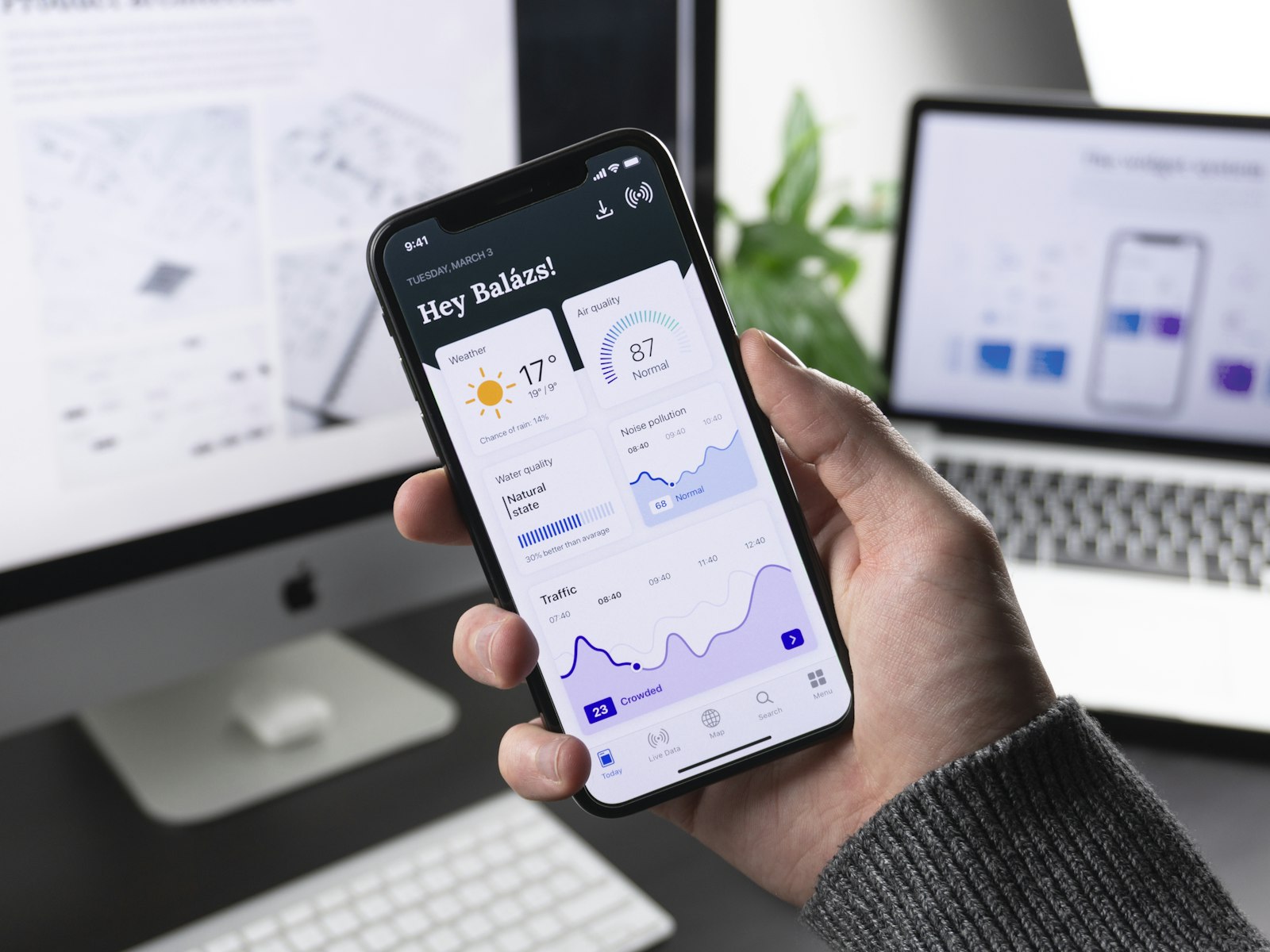 Custom mobile app dashboard on a smartphone